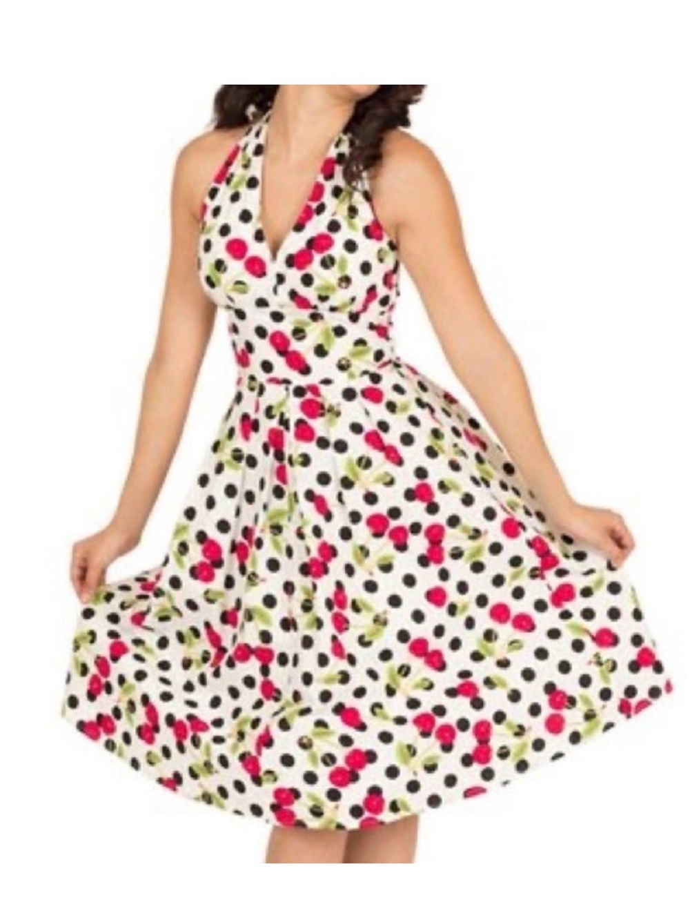 NWT: Tatyana White Cherry Halter Dress 3XL Retro Rockabilly Fit and Flare 3XL - Picture 2 of 15